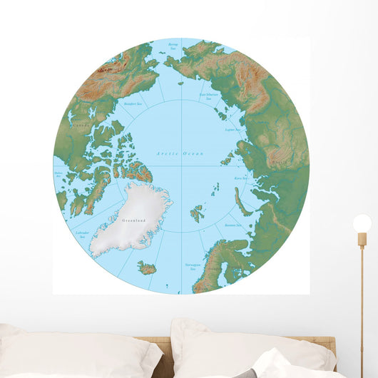 World Terrain Map Globe - North Pole Wall Decal