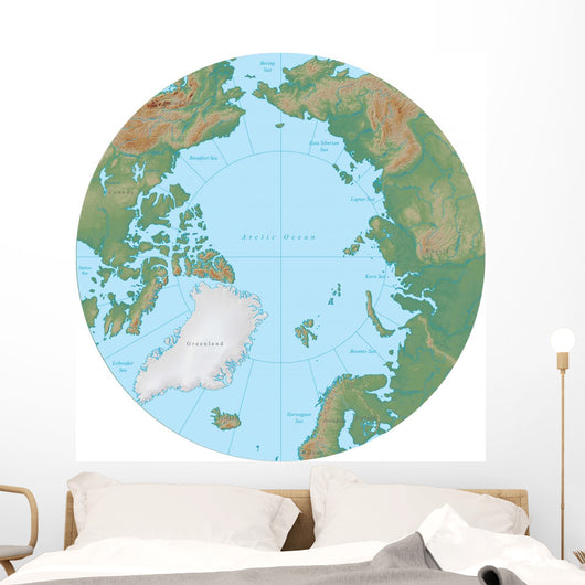 World Terrain Map Globe - North Pole Wall Decal