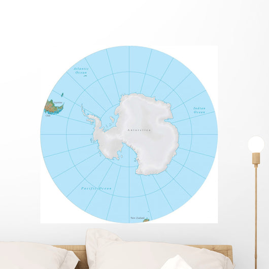 World Terrain Map Globe - South Pole Wall Decal