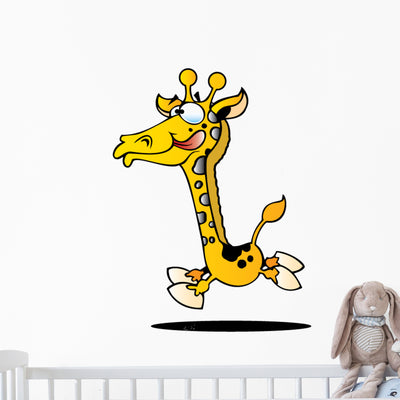 Cartoon Giraffe Wall Decal shown on a wall