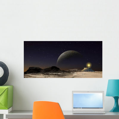 Futuristic Space Scene Inspired Wall Decal Design 2 shown on a wall