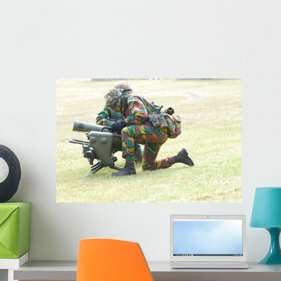 Belgian Soldiers Setting up Wall Decal Design 2 shown on a wall