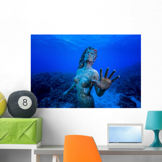 Underwater Mermaid Statue Grand Wall Decal