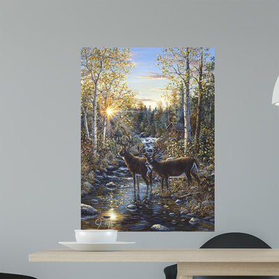Whitetail Deer Wall Mural shown on a wall