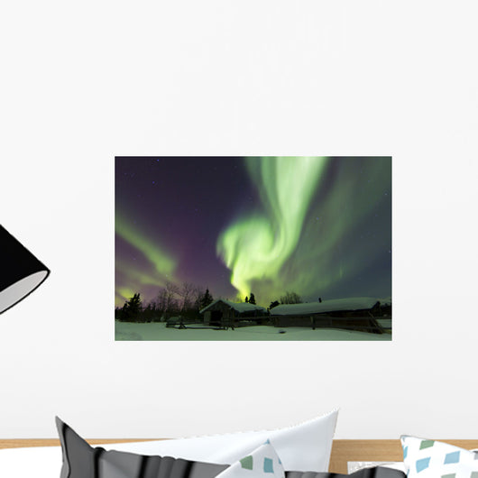 Aurora Borealis over Log Wall Decal