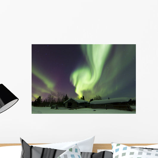 Aurora Borealis over Log Wall Decal