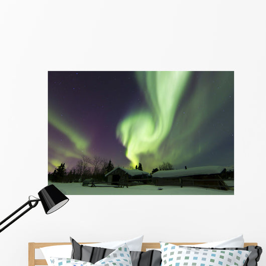 Aurora Borealis over Log Wall Decal