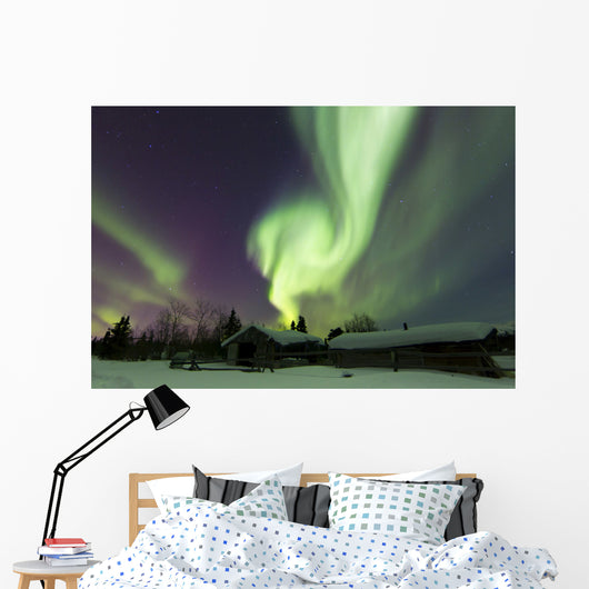 Aurora Borealis over Log Wall Decal