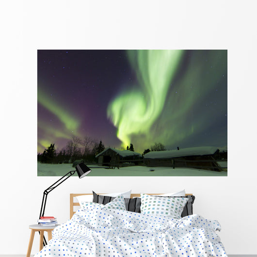 Aurora Borealis over Log Wall Decal