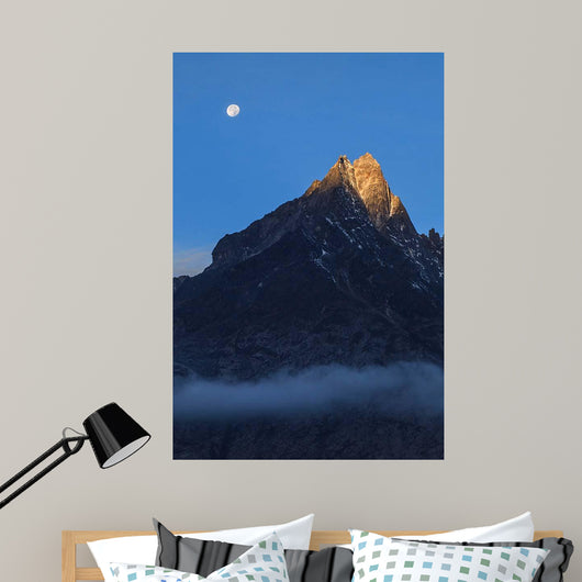 Moonset and Alpenglow over Wall Decal