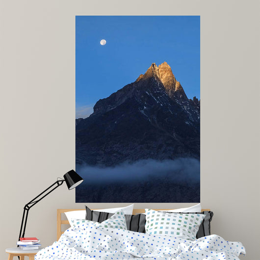 Moonset and Alpenglow over Wall Decal