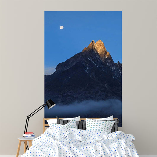 Moonset and Alpenglow over Wall Decal