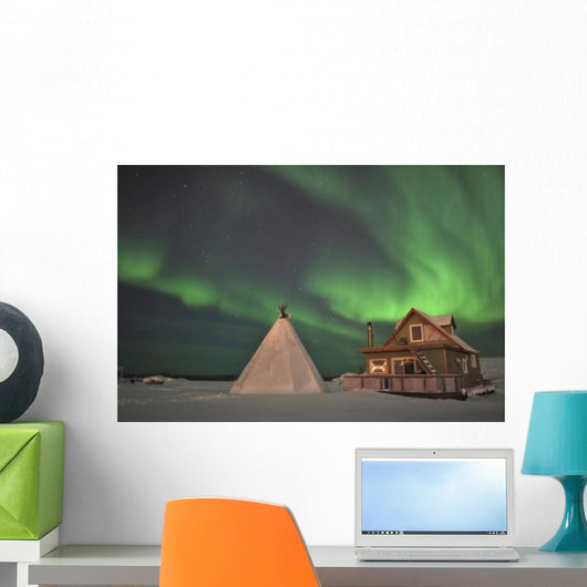 Northern Lights above Village Wall Decal Design 5