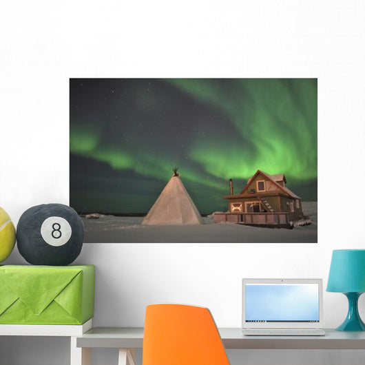 Northern Lights above Village Wall Decal Design 5