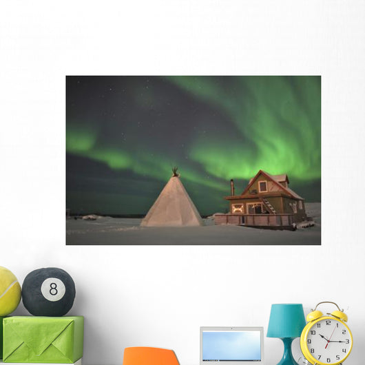 Northern Lights above Village Wall Decal Design 5