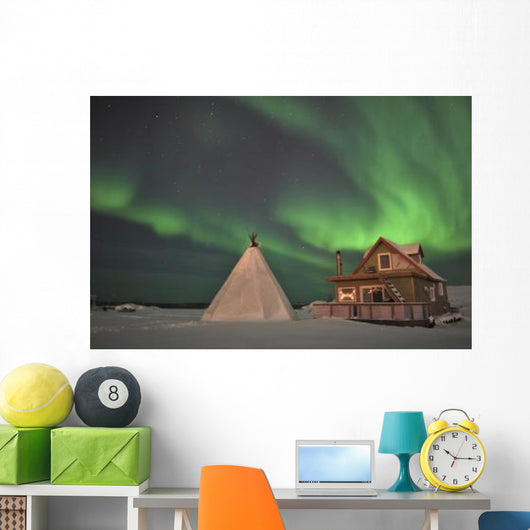 Northern Lights above Village Wall Decal Design 5