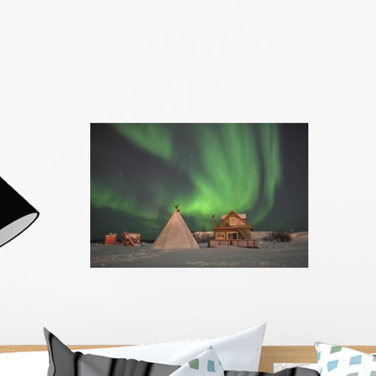 Northern Lights above Village Wall Decal Design 4