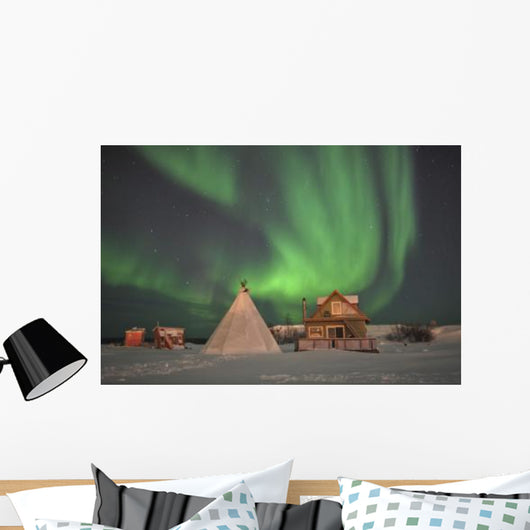 Northern Lights above Village Wall Decal Design 4