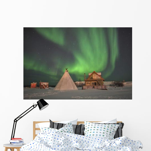 Northern Lights above Village Wall Decal Design 4