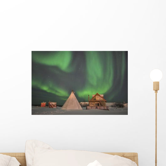 Northern Lights above Village Wall Decal Design 3
