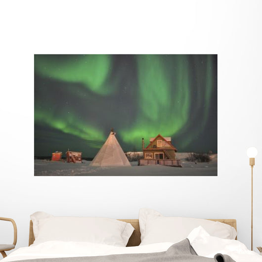 Northern Lights above Village Wall Decal Design 3