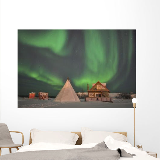 Northern Lights above Village Wall Decal Design 3