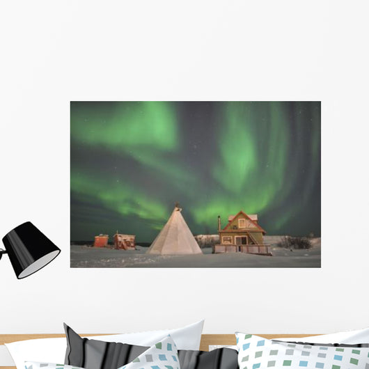 Northern Lights above Village Wall Decal Design 2