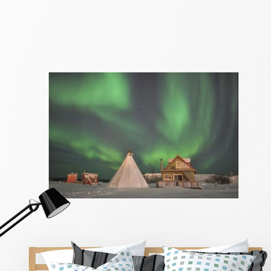 Northern Lights above Village Wall Decal Design 2