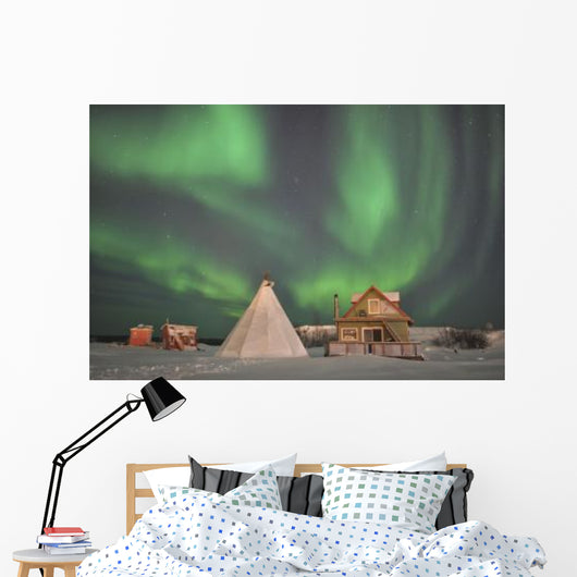 Northern Lights above Village Wall Decal Design 2