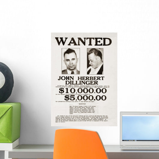 John Dillinger Wanted Poster Wall Decal
