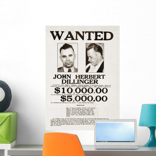 John Dillinger Wanted Poster Wall Decal