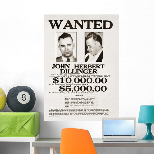 John Dillinger Wanted Poster Wall Decal