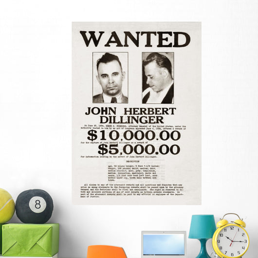 John Dillinger Wanted Poster Wall Decal