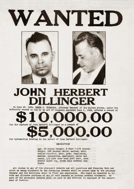 John Dillinger Wanted Poster Wall Decal