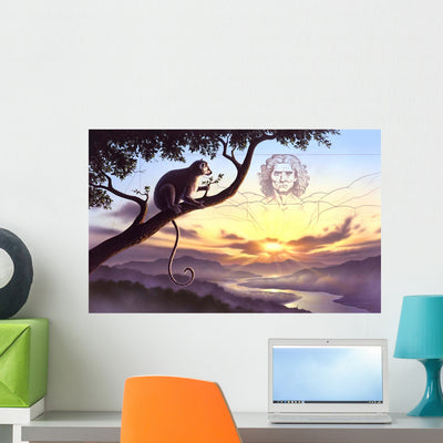 Notharctus Sits Tree Branch Wall Decal shown on a wall