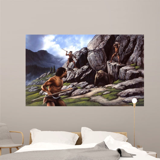 Neanderthals Hunt Cave Bear Wall Decal