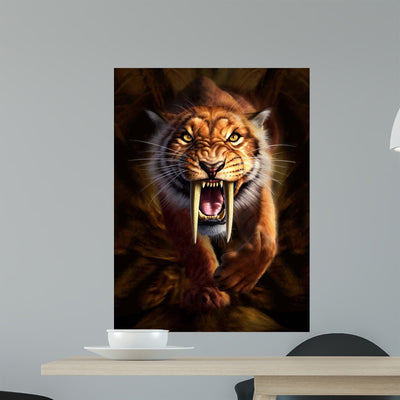 Full Saber-toothed Tiger Wall Decal shown on a wall