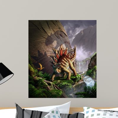 Stegosaurus Is Surprised Allosaurus Wall Decal shown on a wall