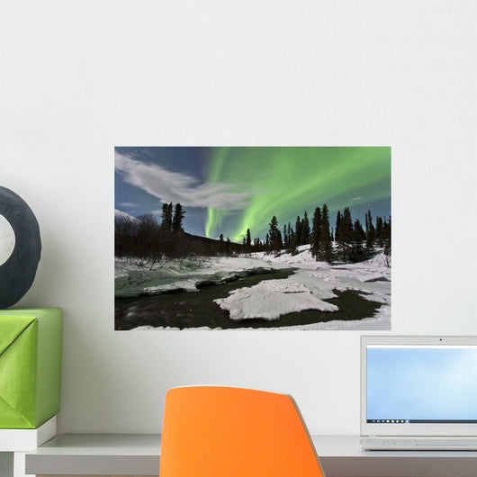 Aurora Borealis over Creek Wall Decal Design 1