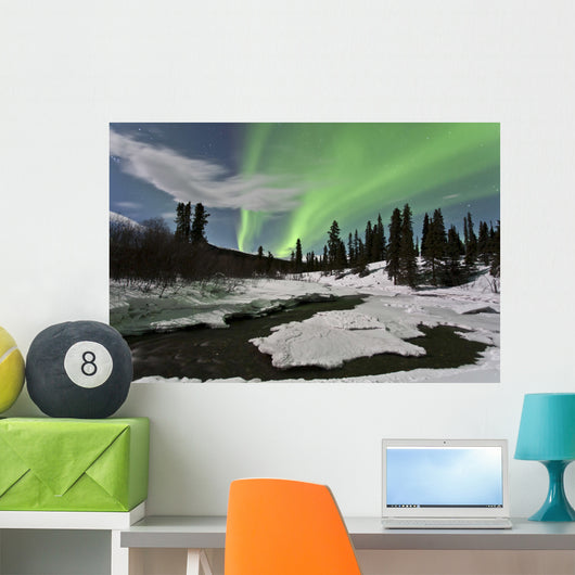 Aurora Borealis over Creek Wall Decal Design 1