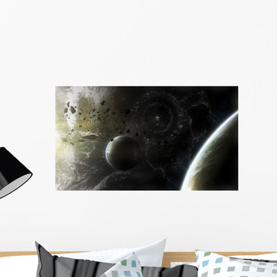 Two Alien Destroyer Vessels Wall Decal shown on a wall