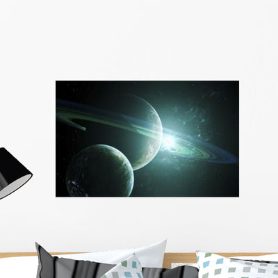 Marvelous Sunrise Alien Moon Wall Decal shown on a wall