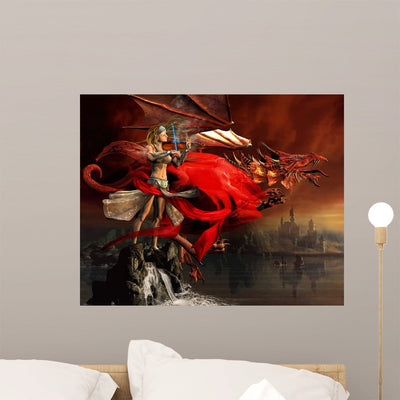 Woman Playing Magical Violin Wall Decal shown on a wall