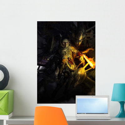 Boba Fett Fighting off Wall Decal shown on a wall