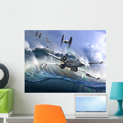 Battle Fictional Ocean Planet Wall Decal shown on a wall