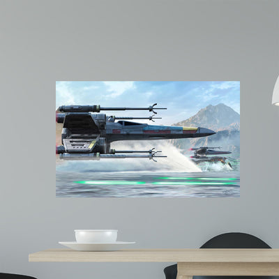 Early X-wing Model Cruising Wall Decal shown on a wall