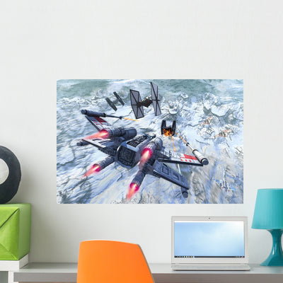 X-wing Attacking Tie Fighter Wall Decal shown on a wall