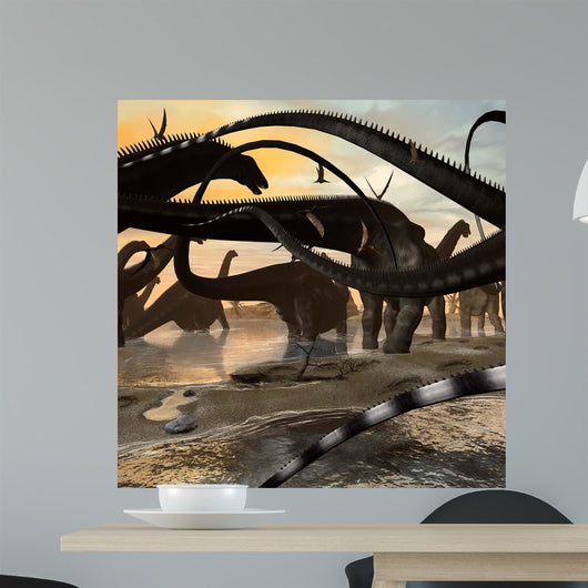 Herd Argentinosaurus Marching along Wall Decal
