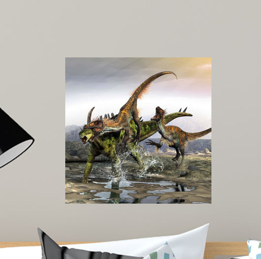 Gigantspinosaurus Is Attacked Pair Wall Decal
