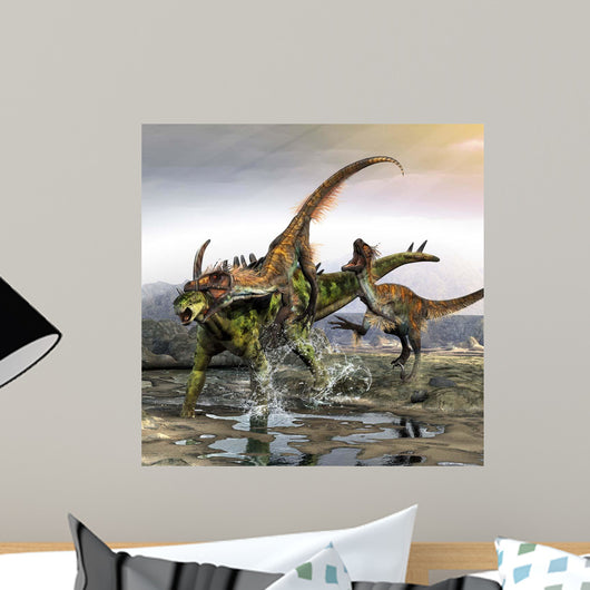 Gigantspinosaurus Is Attacked Pair Wall Decal